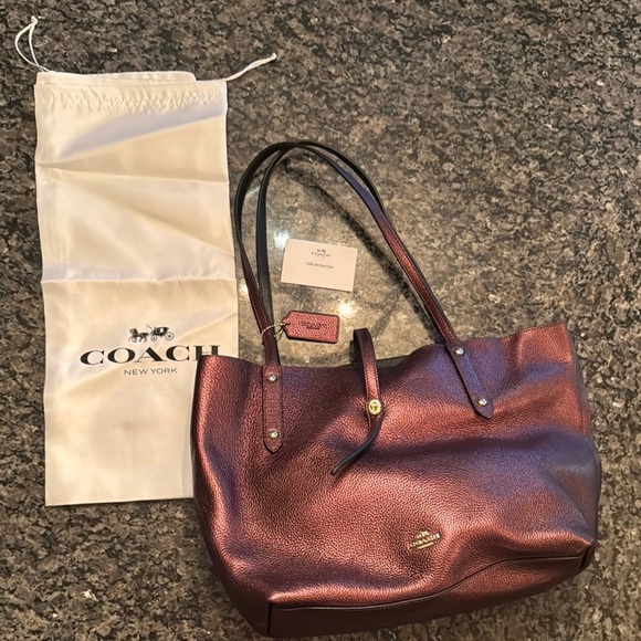 Coach pebbled leather Metallic Bronze tote Bag NWT - Picture 1 of 16